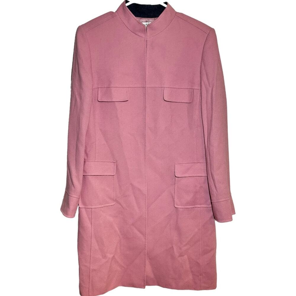 Tahari Trench Coat Full Zip Front Chest Hand Flap Pockets Stand Collar Pink 14